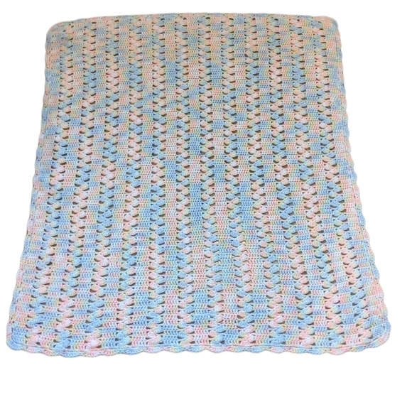HANDMADE hand knit crochet pastel baby blanket 36.5”x35.5” - Picture 2 of 7